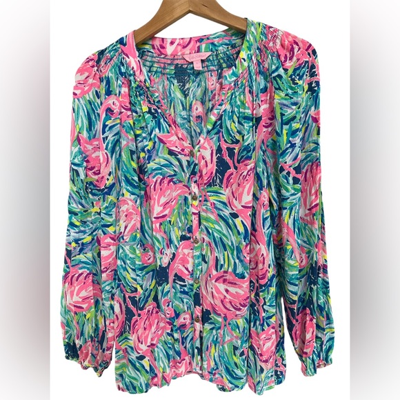 Lilly Pulitzer Tops - Lilly Pulitzer Flamingo Elsa Top. Size Large.